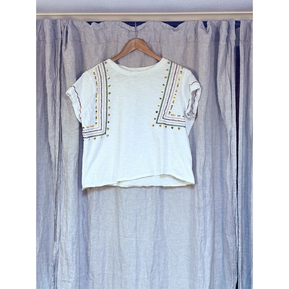 Truself Sequined Crop Top 100% Cotton, Embroidered Feminine‎ Boho Indie Summer